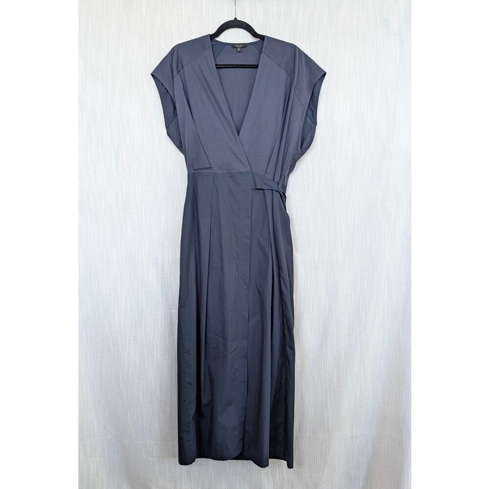 Massimo Dutti Wrap Midi Dress Womens M Navy Sleeveless Cap Sleeve V-neck Maxi - Picture 2 of 11